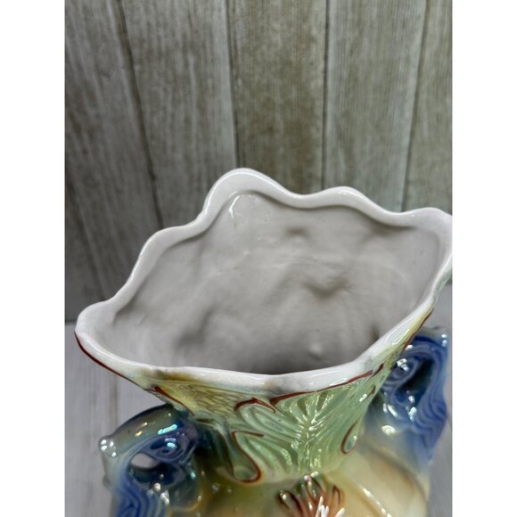 Vintage Lusterware Vase Art Pottery Floral Double Handle 9" - Made in Brazil - Picture 5 of 13